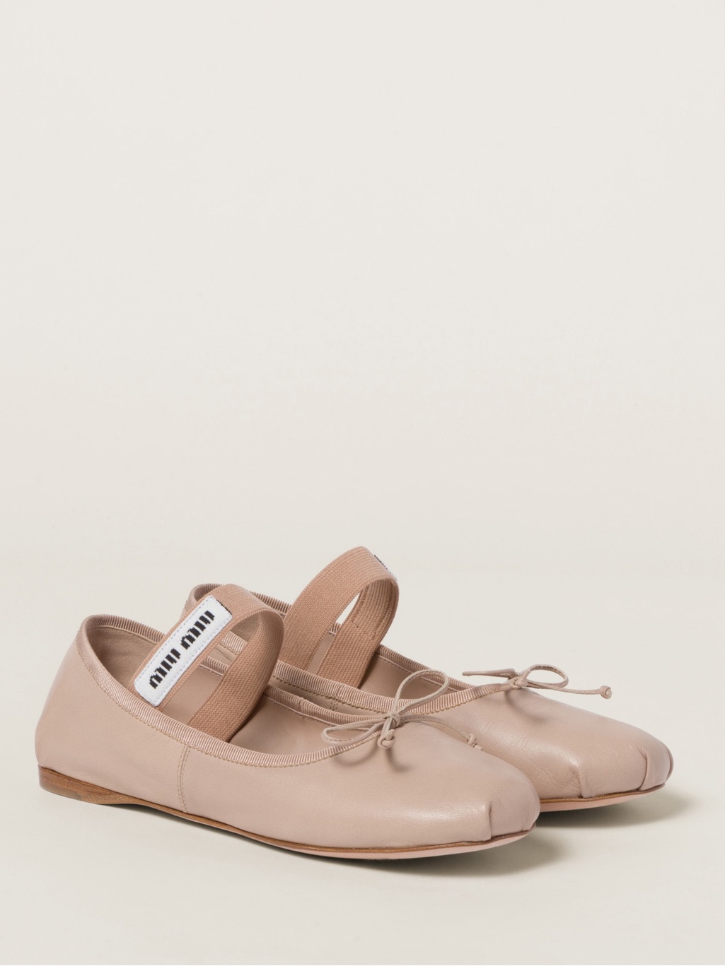 New Miu Miu Lea Logo Leather Ballet Flat